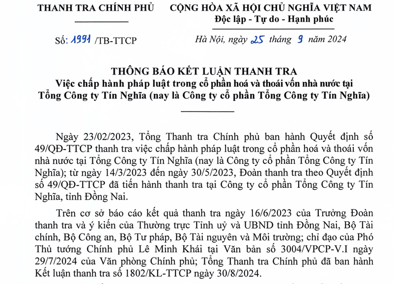 Thanh tra neu loat vi pham khi co phan hoa tai Tong cong ty Tin Nghia-Hinh-2