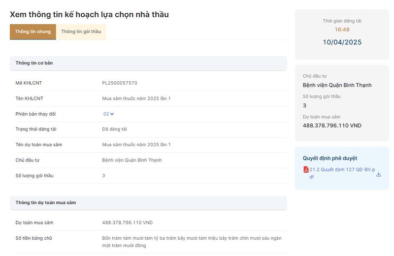 BV quan Binh Thanh tim don vi cung cap thuoc nam 2025 lan 1