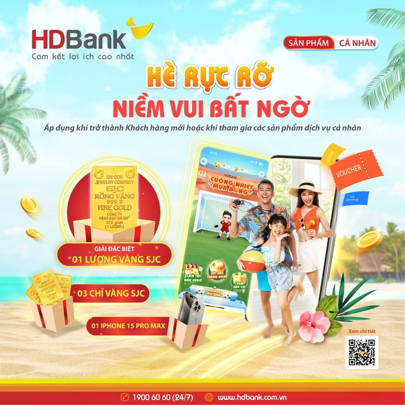 HDBank tang mot luong vang SJC cho khach hang moi thang