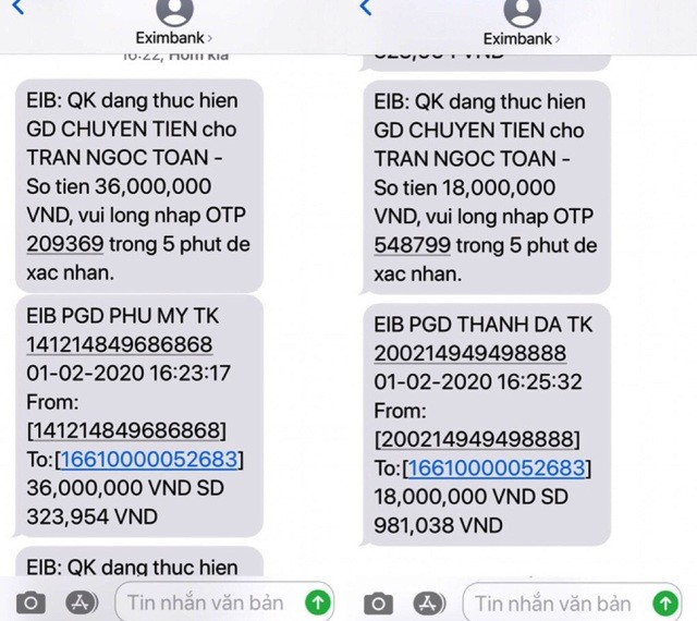 Mot chu tai khoan ngan hang Eximbank bi 'boc hoi' 54 trieu