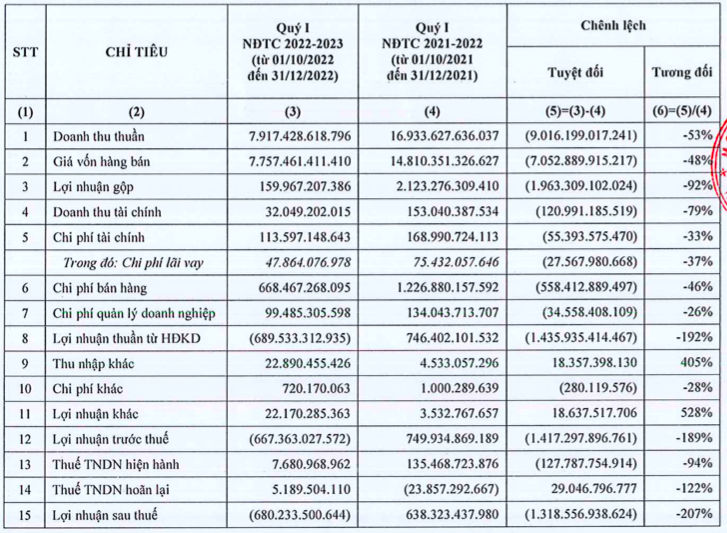 HSG tiep tuc chim trong thua lo len toi 680 ty dong quy 1 nien do 2022-2023