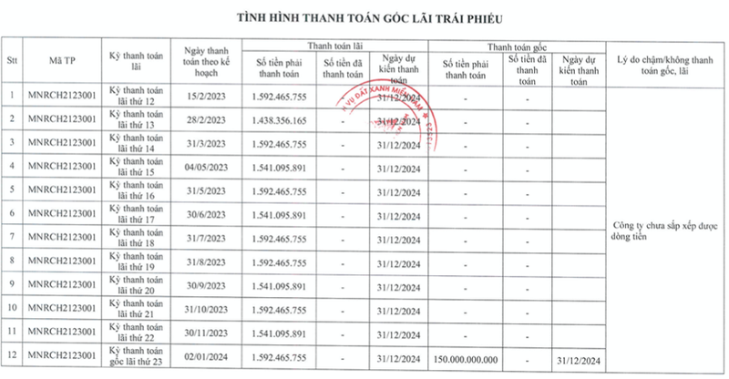 Dat Xanh Mien Nam chua the thanh toan gan 170 ty dong goc va lai trai phieu