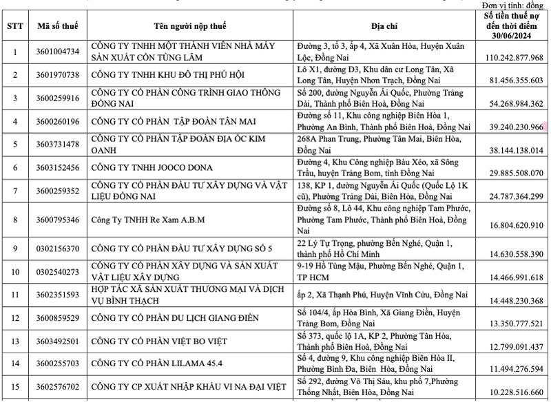 Loat doanh nghiep san UPCoM bi beu ten no thue o Dong Nai-Hinh-2