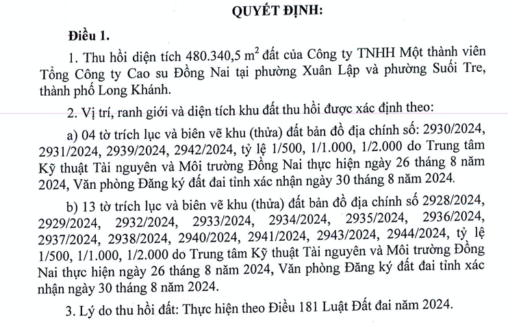 Dong Nai: Donaruco bi thu hoi hon 480.340 m2 dat tai Long Khanh