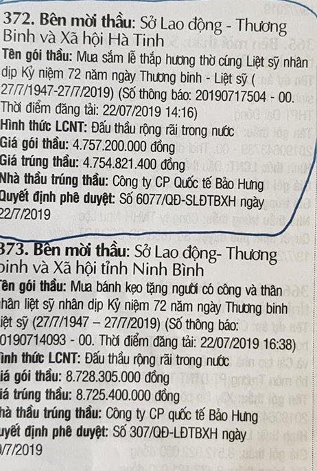 So Lao dong Ha Tinh len tieng ve goi thau mua sam le thap huong liet si gan 5 ty dong