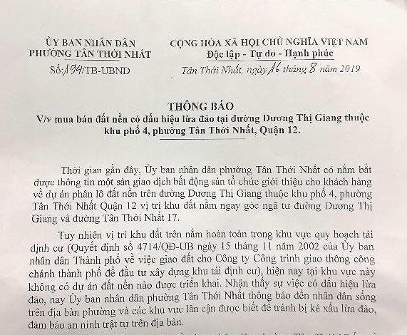 Ngang nhien phan lo ban nen tren dat quy hoach tai dinh cu o Sai Gon