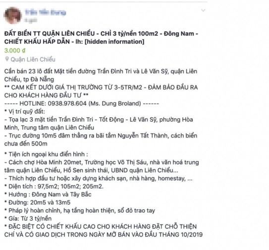 Da Nang canh bao thong tin rao ban dat nen tren facebook