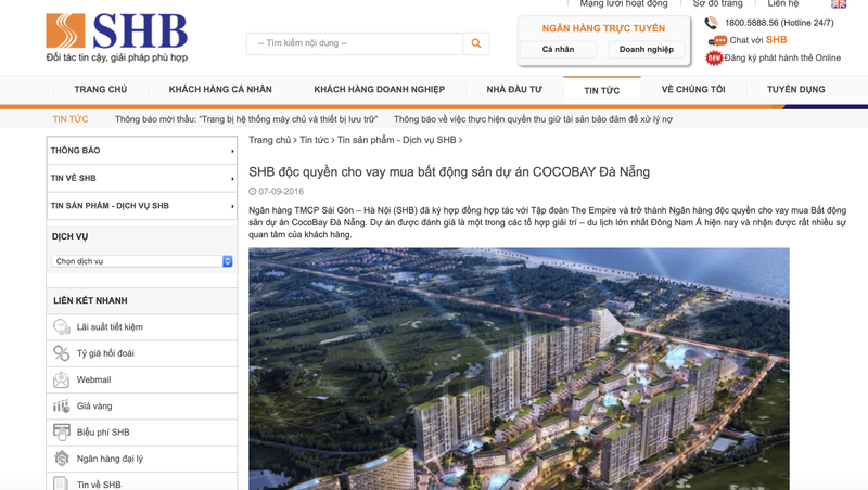 Ngan hang SHB co lien quan gi den Cocobay Da Nang?