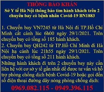 Tim 400 khach di cung 2 chuyen bay voi benh nhan 1883 tu Ha Noi vao Sai Gon va nguoc lai