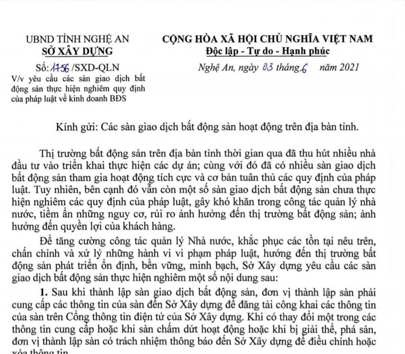 Nghe An chan chinh cac san giao dich bat dong san