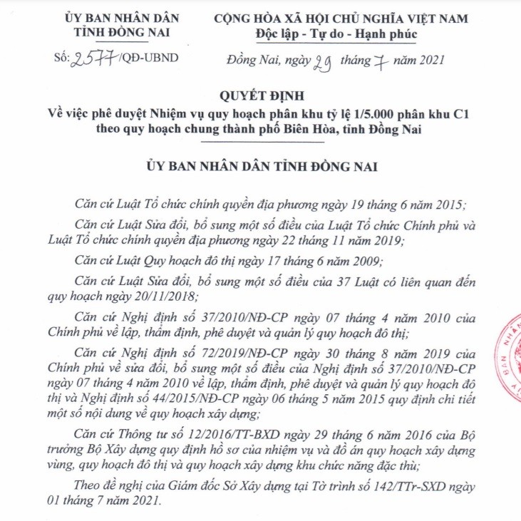 Dong Nai duyet nhiem vu quy hoach phan khu C1 gan 2.000 ha tai TP Bien Hoa