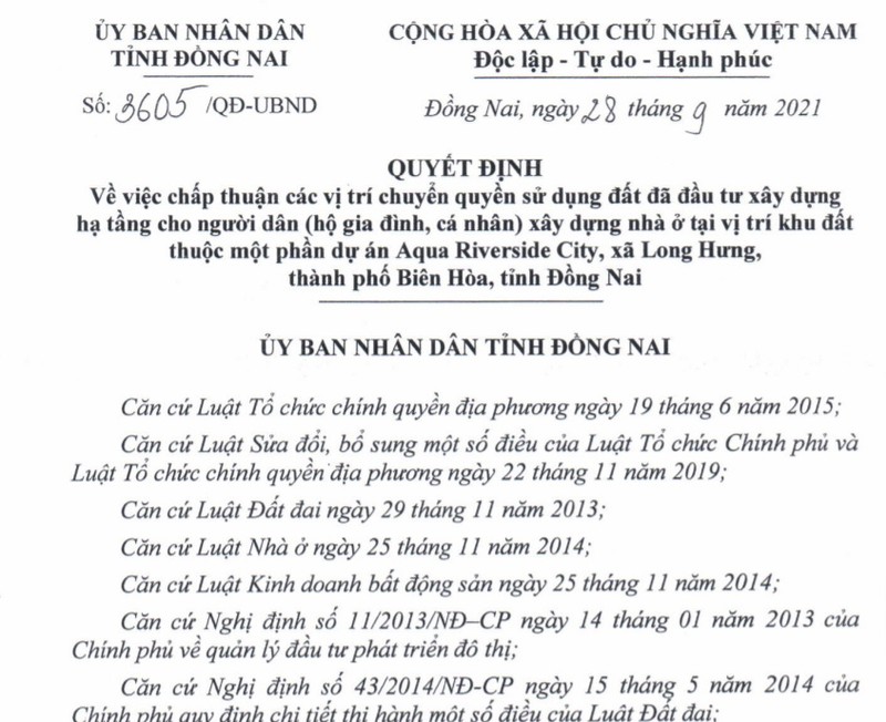 Dong Nai cho phep chuyen nhuong 389 lo dat thuoc du an Aqua Riverside City cua Novaland