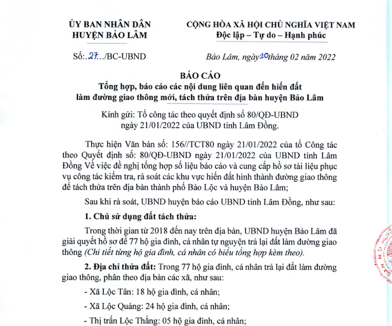 Dang sau 'chieu' hien hon 150 ha dat lam duong o Lam Dong