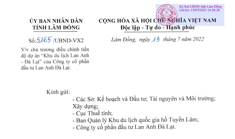 Dien bien moi tai du an Lan Anh - Da Lat