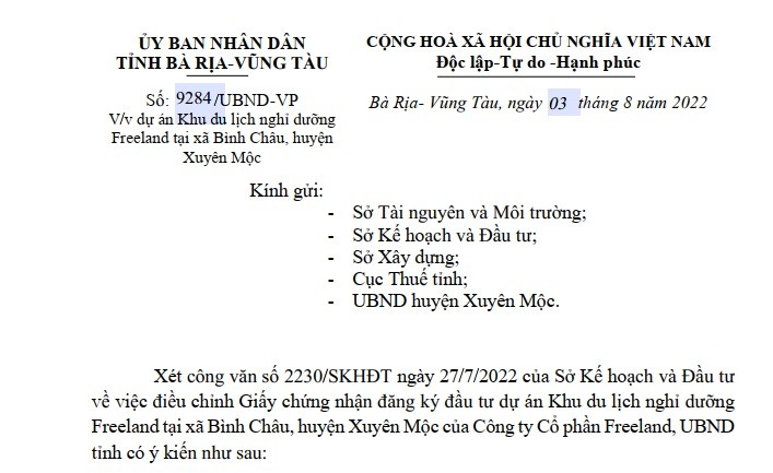 Ba Ria – Vung Tau yeu cau ra soat nguon goc dat du an Khu du lich nghi duong Freeland