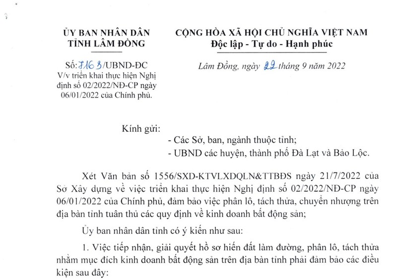 Chi dao moi nhat cua tinh Lam Dong ve phan lo, tach thua dat