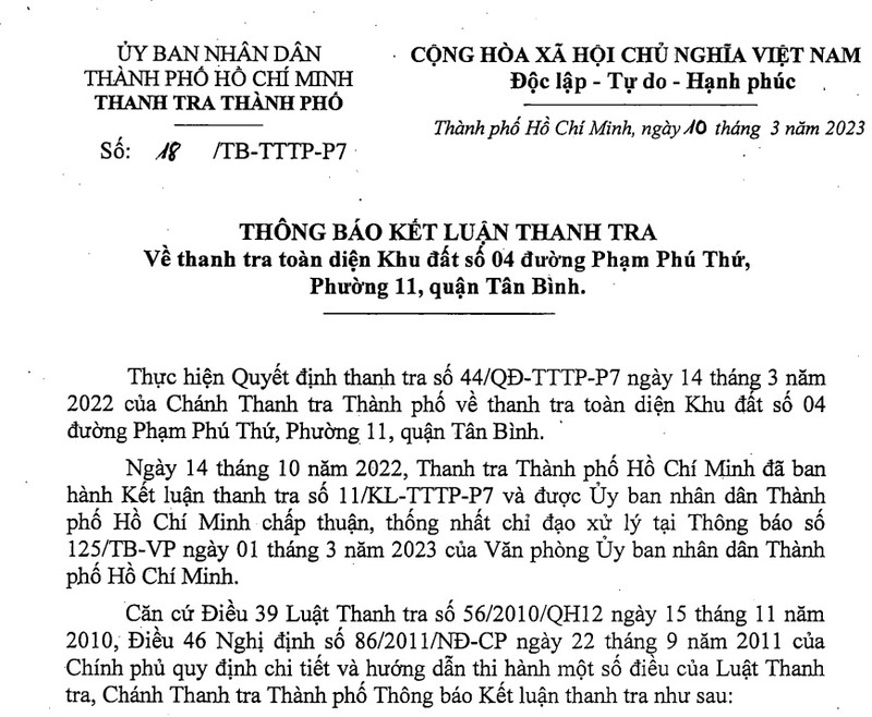 Cac sai pham tai khu dat hon 12.000m2 o quan Tan Binh