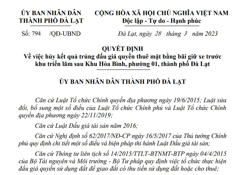 Da Lat huy ket qua dau gia 2 bai giu xe trung thau gia 'khung'