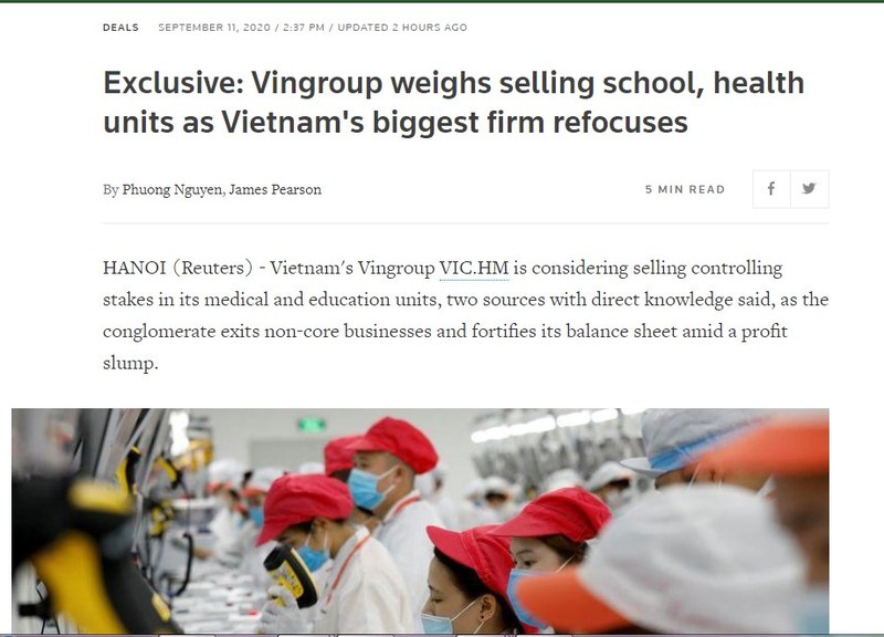 Vingroup noi gi ve thong tin ban co phan mang giao duc va y te tren Reuters?