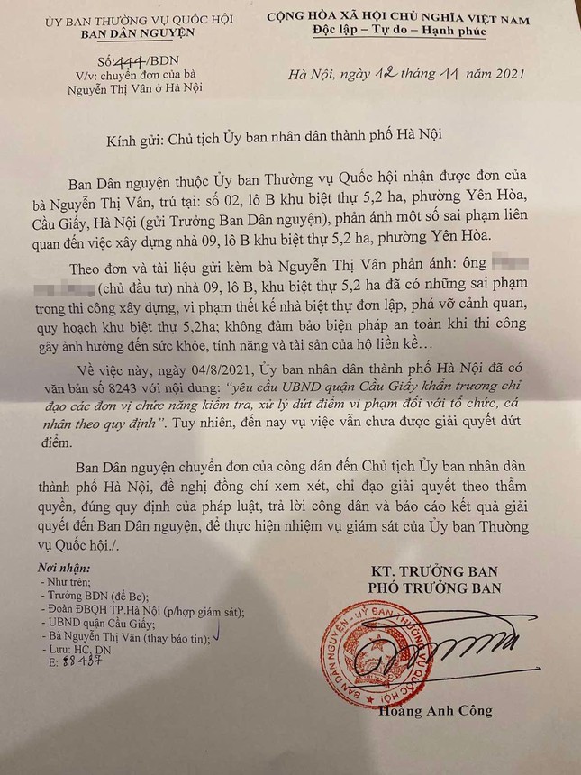 Ha Noi: Biet thu 'bop meo' quy hoach cham xu ly, dan khieu nai vuot cap