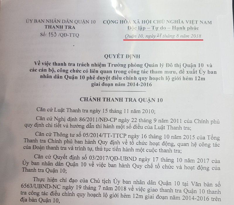 TP HCM: Thanh tra quan 10 co tinh 