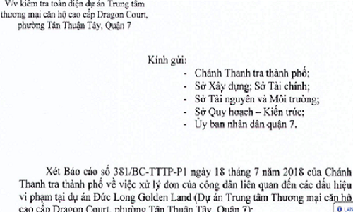 TP HCM kiem tra toan dien du an Duc Long Golden Land o quan 7