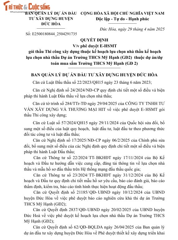 Long An: Gan 70 ty xay dung truong THCS My Hanh (GD 2)