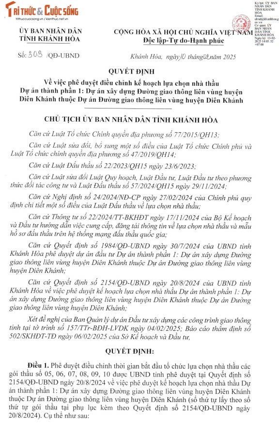 Khanh Hoa: 1.236 ty xay dung giao thong lien vung huyen Dien Khanh