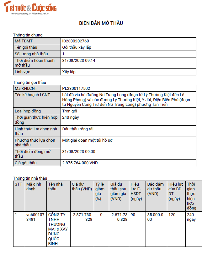 Mot minh du thau, Cong ty Quoc Binh trung 2 goi thau gan 8 ty dong