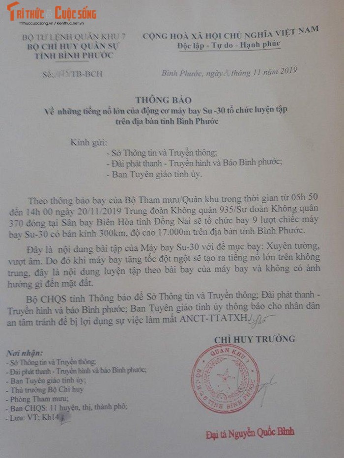 Tieng no lon tai Binh Phuoc la do dong co may bay Su-30 tang toc